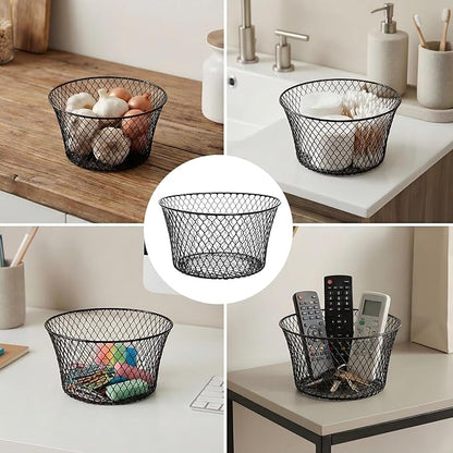 6 Pack Metal Wire Baskets for Kitchen Storage, Modern Black Countertop Fruit Bowl, Round Produce Organizer, Multi-Purpose for Fruits, Snacks, Breads