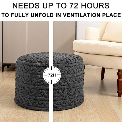 Round Plush Ottoman Pouf Stuffed– Fluffy Ottoman Foot Rest with Modern Foam Filler 20" x 14" Cozy Floor Pouf for Living Room & Bedroom (Gray)