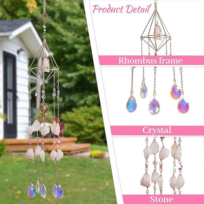 Rose Quartz Crystal Window Suncatcher, Healing Rose Quartz Crystal Decor for Home Garden, Gift for Christmas Birthday Valentine Mothers Day to Lover Parents Friends