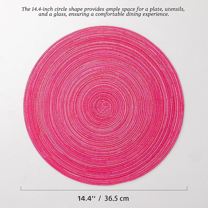 Round Placemats Set of 8 Woven Placemats Washable Braided Table Mats for Dining Table Heat Resistant Non-Slip Circle Place Mats(Pink)