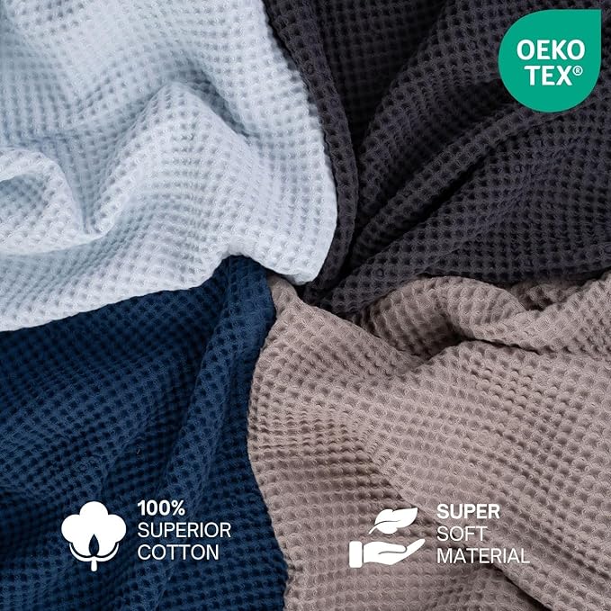 Best Organic Cotton Waffle Blankets King Size (104" x 90") - All-Natural, Toxic-Free, Lightweight, Breathable,Soft, Luxurious, for All Seasons(Blue)