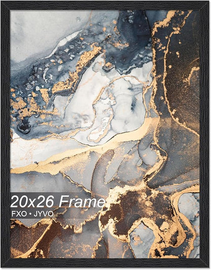 Engineered Wood 20x26 Frame, Black Picture Frame for 20 x 26 Inch Poster Puzzle Photo, Light Weight 20 by 26 Poster Frame with Wood-grain for Wall - 1 Pack/Black/20 x26