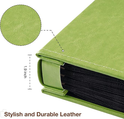 potricher Small Photo Album 4x6 200 Photos Leather Cover Picture Book with 200 Horizontal Pockets for Family Wedding Anniversary and Baby (Green)