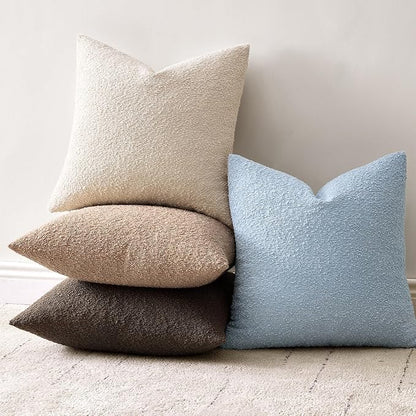 Woaboy Pack of 2 18x18 Inch Decorative Boucle Throw Pillow Covers Textured Square Pillowcaes Accent Solid Cozy Soft Cushion Covers Home Decor for Sofa Couch Living Room Home Decor,Coastal Light Blue