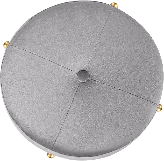 Adeco Upholstered Tufted Round Storage Ottomans, Grey Modern Velvet Footrest Ottomans with Storage for Couch