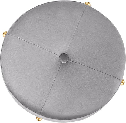 Adeco Upholstered Tufted Round Storage Ottomans, Grey Modern Velvet Footrest Ottomans with Storage for Couch