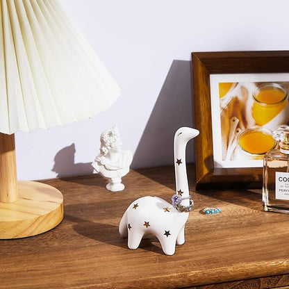 PUDDING CABIN White Dinosaur Ring Holder Engagement Wedding Ring Stand, Dinosaur Gifts, Cute Preppy Room Decor, Birthday Gifts for Women Her Girls Friends, Bridal Shower Bridesmaid Christmas Gifts