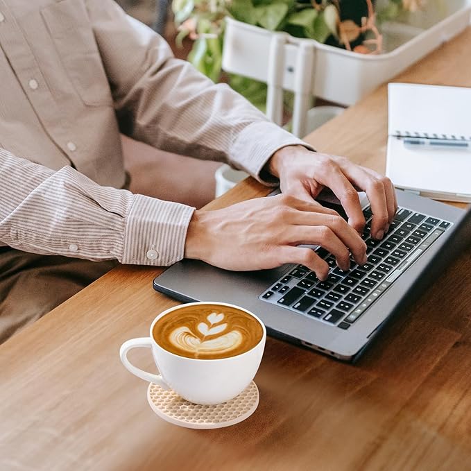 Tapioca Silicone Coasters Set of 16 with Holder, Drinks Coasters, Suitable for Hot or Cold Cups, Anti-Slip, Non-Stick, Anti-Overflow Tabletop Protection and Decor