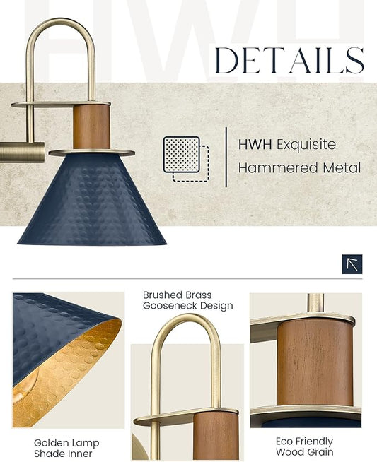 HWH Rustic Wall Sconces, Industrial Sconce Wall Lighting Indoor Wall Lamp, 1-Light Barn Vanity Light for Bathroom Bedroom Bedside, Hammered Metal Shade, Navy Blue Finish, 5HZG74B BL+BG