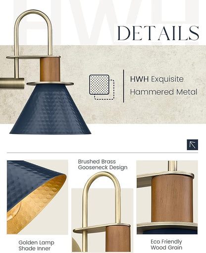 Industrial Wall Sconces Set of Two, HWH Indoor Wall Sconce 1-Light Barn Vanity Light, Hammered Wall Lamp for Bathroom Bedroom Bedside Kitchen, Hammered Metal Shade, Navy Blue Finish, 5HZG74B-2 BL+BG