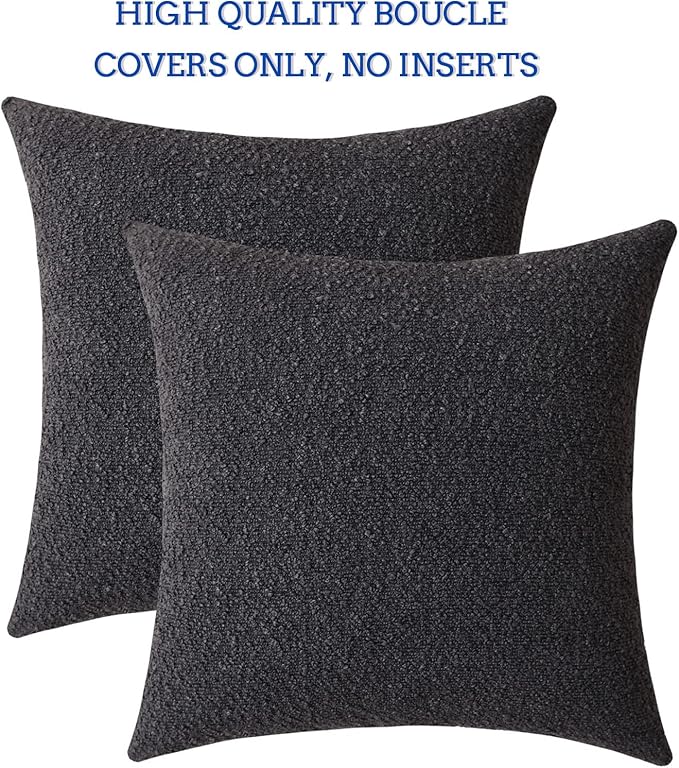 Jeneoo Graphite Grey Decorative Square Thick Accent Throw Pillow Covers Fine Textured Boucle Couch Cushion Case for Sofa Decor, Set of 2, 20 x 20 Inch