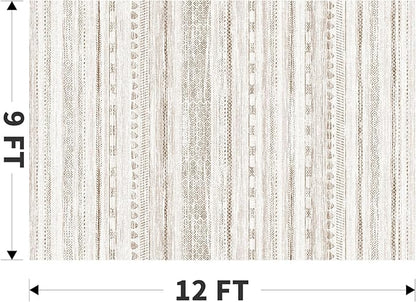 9x12 Area Rugs for Living Room Machine Washable Rug Distressed Indoor Carpet Neutral Moroccan Boho Rug Ultra Soft Area Rug for Bedroom Dining Room Playroom Office