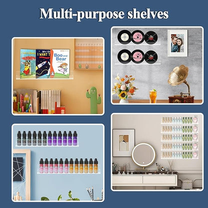 Nail Polish Shelf Wall Acrylic Clear 15 Inch Rack Sunglass Organizer Multi-Purpose Floating Shelves for Beauty Salons Retailer Dressing Room (6 PCs)