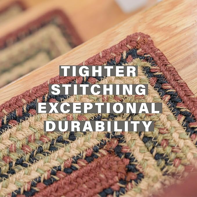 Homespice Highland Jute Braided Stair Treads for Wooden Steps, Country Cabin Decor, Set of 13, Multicolor 8x28 Rectangle Rug for Stairs - Easy to Clean, Tightly Stitched and Durable