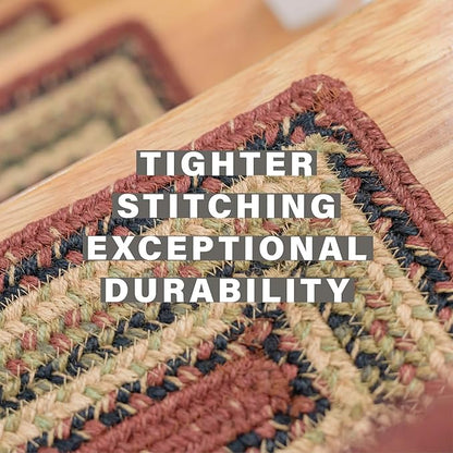Homespice Highland Jute Braided Stair Treads for Wooden Steps, Country Cabin Decor, Set of 13, Multicolor 8x28 Rectangle Rug for Stairs - Easy to Clean, Tightly Stitched and Durable