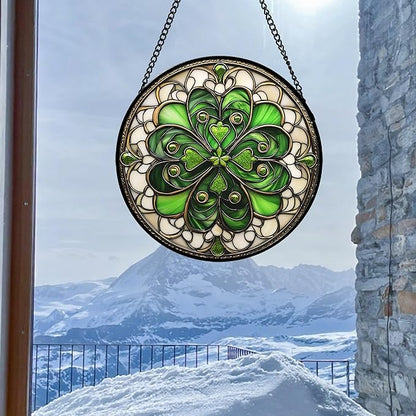 DASTOLL Stained Glass Window Hanging St. Ripak Festival Green Lucky Clover Large 11.8" - Suncatcher Door Garden Sun Catcher Ireland Decor Mother's Day for Mom Woman Her Men Sisters