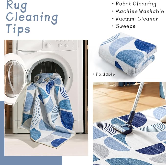MUJOO Blue Small Rug Washable,2x3 Area Rugs for Entryway Bathroom Entry Entrance Bedroom Kitchen,Front Door Mat Boho Throw Carpet Non Slip Indoor Soft Modern Abstract Navy Blue