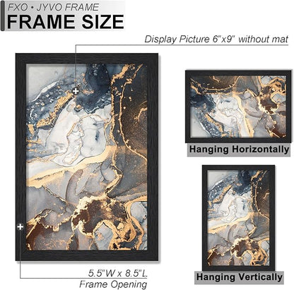 Engineered Wood 6x9 Picture Frame Set of 6, Black Frame for 6 x 9 Inch Picture Poster Photo, Light Weight 6 by 9 Frame with Wood-grain for Wall - 6 Pack/Black/6"x9"