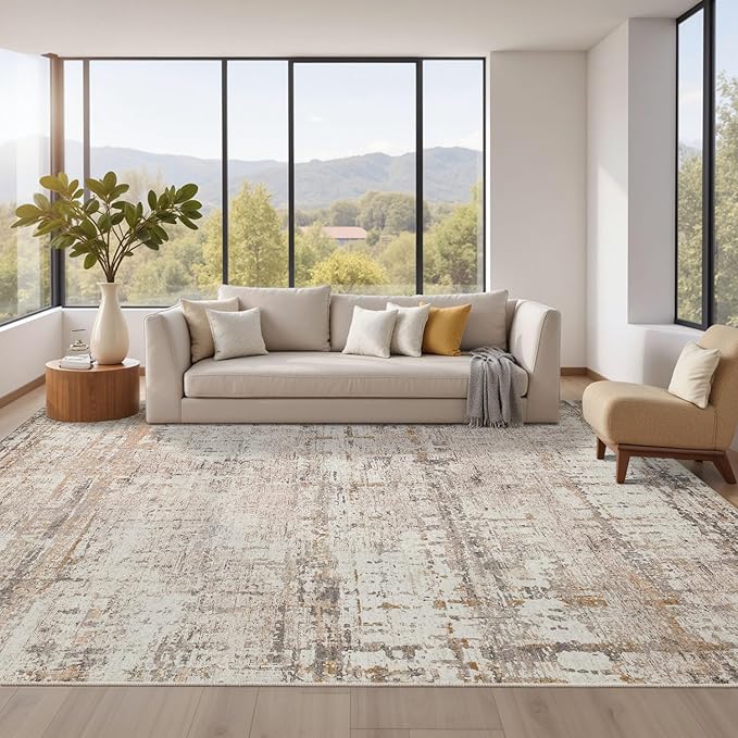 Area Rugs 8x10,Large Soft Rugs for Living Room, Washable Rug,Modern Neutral Abstract Rugs for Bedroom Dining Room, Non-Slip Foldable Thin Indoor Carpet, Stain Resistant(Beige Grey)