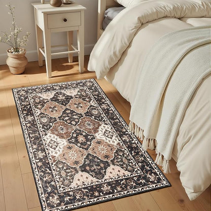 Lessymo Large Entryway Rug 3x5, Moroccan Washable Area Rugs for Large Kitchen, Bedroom Bedside, Living Room, Non Slip Low Pile Carpet with Rubber Backing Non Slip, Taupe and Beige