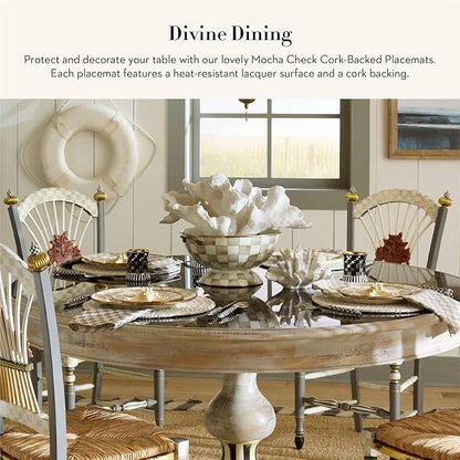MACKENZIE-CHILDS Set of 4 Cork-Back Placemats, Hard-Finish Table Mats, Brown-and-White Mocha Check