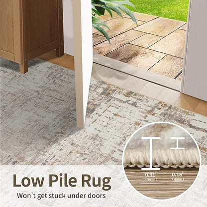 Area Rugs 8x10,Large Soft Rugs for Living Room, Washable Rug,Modern Neutral Abstract Rugs for Bedroom Dining Room, Non-Slip Foldable Thin Indoor Carpet, Stain Resistant(Beige Grey)