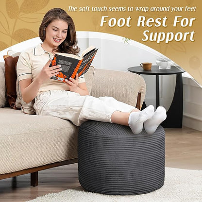 AS AWESLING Round Ottoman Foot Rest Pouf for Living Room Couch - Soft Plush Hassock