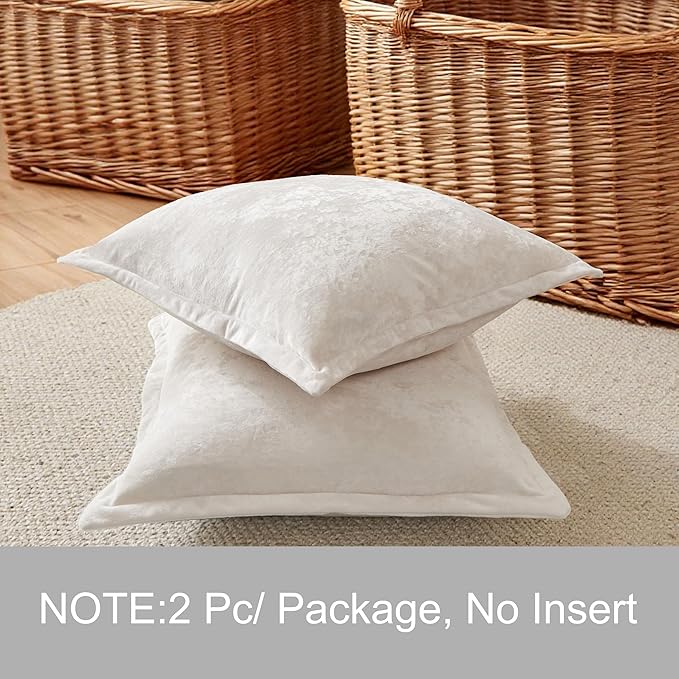 Velvet Pillow Covers 2 Pack Soft 26x26 Pillow Covers Solid Square Euro Shams Decorative Couch Pillow Cases with Wide Border for Sofa Bed Home Decor,Ivory White