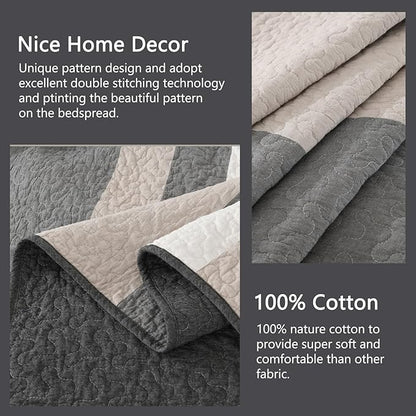 Finlonte 100% Cotton Oversized King Quilt 128"x120", Extra Large Cal King Bedspread, Modern Striped Bed Spreads Coverlet, Lightweight Reversible Yarn Dyed Quilted Bedding, 3 Piece, Gray/White