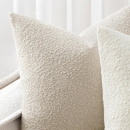 Woaboy Pack of 2 24x24 Inch Decorative Boucle Throw Pillow Covers Textured Square Pillowcaes Accent Euro Solid Cozy Soft Cushion Covers Home Decor for Sofa Couch Living Room Home Decor,Natural Beige