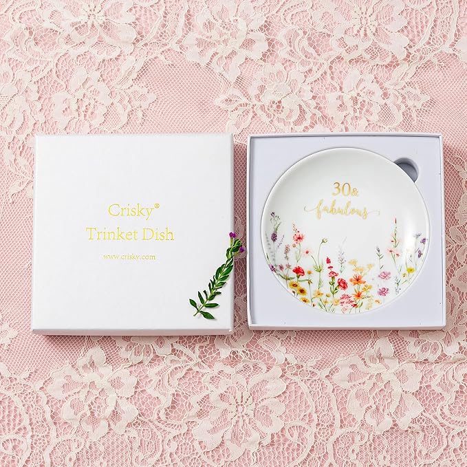 Crisky 30 Fabulous Jewelry Ring Dish for Women 30th Birthday Gifts Idea for 30 Year Old Gifts for Her Friend Sister Wife Aunt Female Coworkers