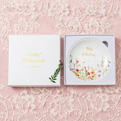 Crisky 30 Fabulous Jewelry Ring Dish for Women 30th Birthday Gifts Idea for 30 Year Old Gifts for Her Friend Sister Wife Aunt Female Coworkers