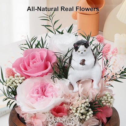 Preserved Flowers In Glass Dome, Eternal Flowers, Forever Flower, Birthday Gifts for Women, Gifts for Mom Girlfriend Her Friendship, Home Decor Bedroom Living Room (Pink)