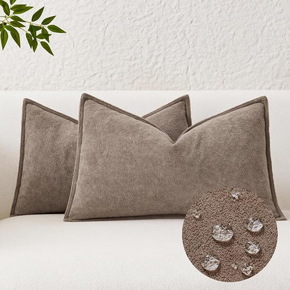 Kevin Textile Waterproof Decorative Pillow Covers Taupe 12x20 Inch Pack of 2 Soft Boucle Textured Lumbars Cushions Elegant Accent Pillows for Couch Sofa Chair Bed Home Decor Indoor Outdoor