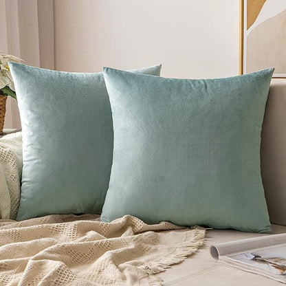 MIULEE Velvet Throw Pillow Covers 20x20 inch, Pack of 2 - Blue Grey, Soft Solid Decorative Pillow Covers Cushion Cases Modern Luxury Home Decor for Spring Couch Sofa Bedroom Livingroom