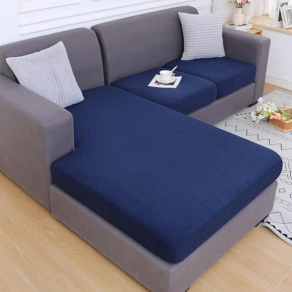 Smiry Waterproof Couch Cushion Covers, Stretch Jacquard Sectional Couch Covers, L Shape Chaise Lounge Sofa Slipcover, Washable Elastic Furniture Protector for Pets, Kid (Chaise Cover, Navy)