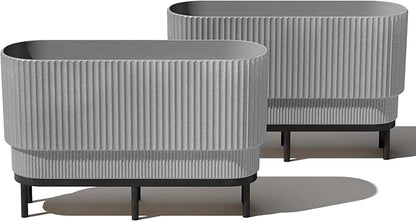 Veradek Demi Series Raised Long Planter for Indoor/Outdoor Use | Made from Plastic & Stone w/Wooden Stand | Modern Patio Décor for Flowers/Shrubs