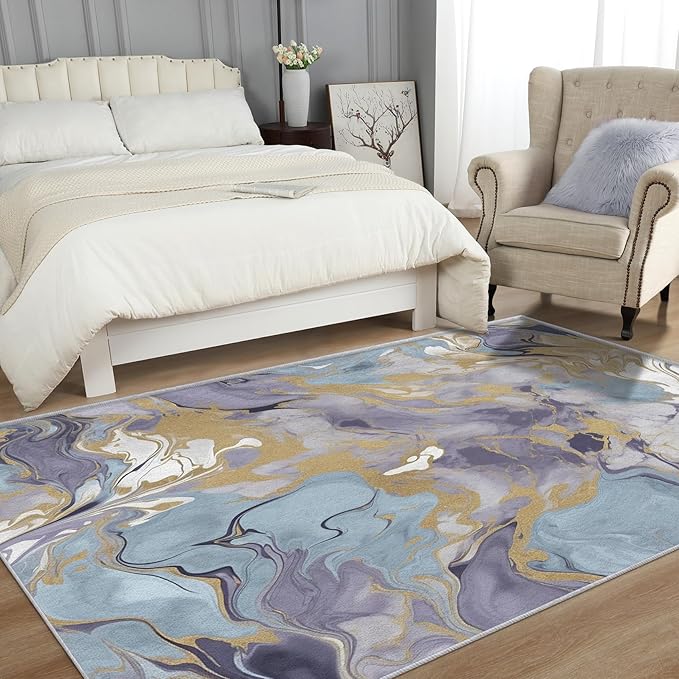 Marble Rugs for Living Room - Marble Swirl Rug, 6x8 Rug, Abstract Area Rug & Room Decor, Contemporary Modern Carpet & Home Decor, Washable Non Slip Anti Skid Rugs
