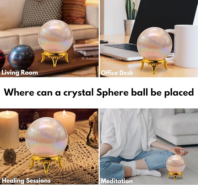 Amazing Gemstone Angel Aura Rose Quartz Crystal Ball with Stand - 1.5" Inches Crystal Sphere Meditation Balls for Witchcraft and Decorative Balls