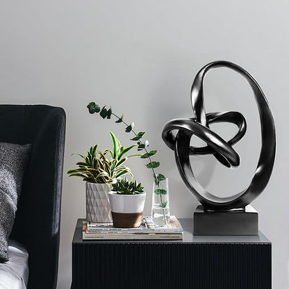 Knot Sculptures, Modern Coffee Table Statues, Abstract Center Piece for Home Office, Dining Living Room Desk Decor, Bookends, 15.5 x 10.5 inch, Black