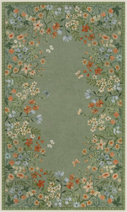 Lahome Boho Floral 3x5 Washable Rugs for Entryway Soft Rug for Bedroom,Green Kitchen Rugs Non Slip Washable,Indoor Carpet Throw Carpet for Bathroom Laundry Living Room Foyer(Green,3x5)