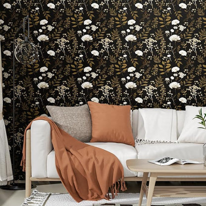 Dark Floral Wallpaper Peel and Stick Boho Wallpaper 17.5in x 118in Vintage Leaf Contact Paper Vinyl Waterproof Self Adhesive Leaf Botanical Wall Paper for Bedroom Walls Kitchen Cabinet