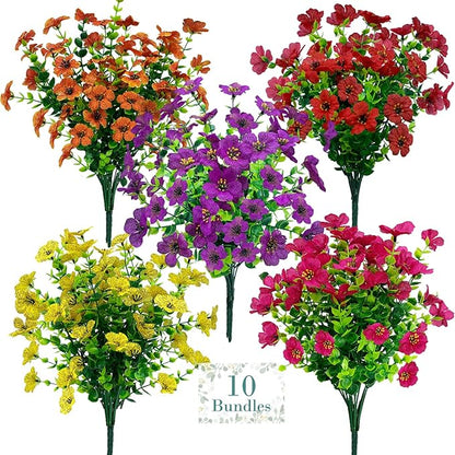 Artificial Fall Flowers for Outdoors, UV Resistant Fake Silk Flowers No Maintenance for Outside,Faux Mums Eucalyptus Plants for Porch Patio Garden Planter Box Home Autumn Outdoor Decor(10pcs)