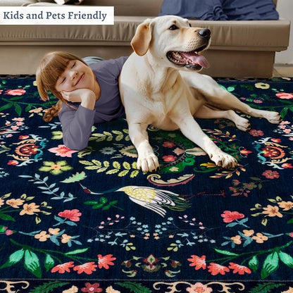 Tangsoo 2x3 Small Area Rug for Entryway, Non Slip Machine Washable Boho Nature Floral Animal Entry Rug, Low Pile Throw Rugs Door Mat Indoor Entrance Floor Carpet for Bedside Kids Room, Kids Room
