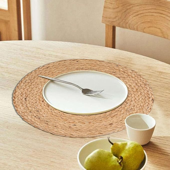 Farmhouse Jute Braided Placemat Set of 4 - Round Hand Beaded Charger Placemat -Hand Made by Skilled artisans - A Beautiful complement to Your Dinner Table décor - Natural - 13 Inch Round