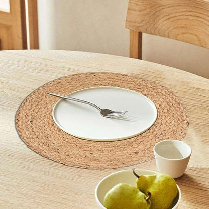Farmhouse Jute Braided Placemat Set of 4 - Round Hand Beaded Charger Placemat -Hand Made by Skilled artisans - A Beautiful complement to Your Dinner Table décor - Natural - 13 Inch Round