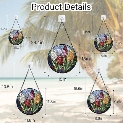DASTOLL Stained Glass Window Hanging, Colorful Hyacinth Flowers Suncatcher for Doors Window Home Plant Sun Catchers Decoration Mother's Day Birthday Gifts for Women, Men, and Mom 6.3x6.3 in