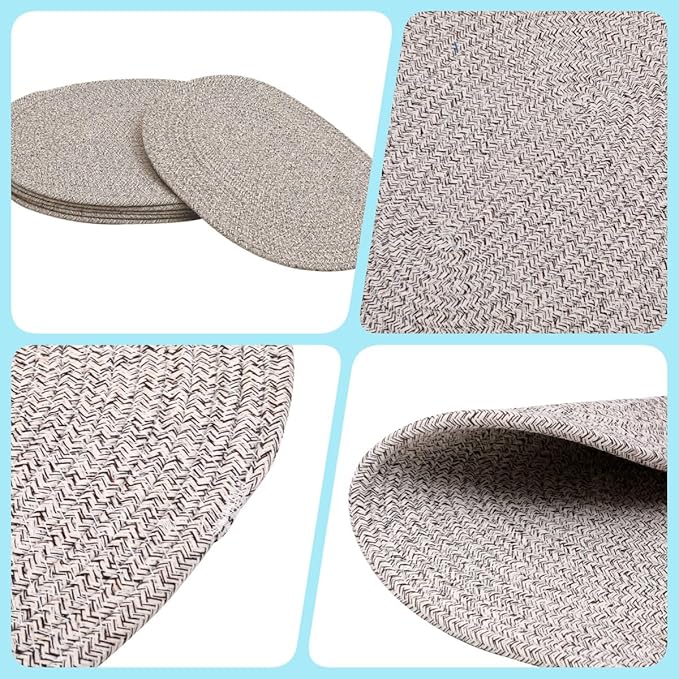 Oval Placemats Set of 4, Woven Placemats Rattan Placemats 12x16 inches Cotton Wicker Placemats Farmhouse Boho Circle Braided Heat Resistant Outdoor Placemats Patio Table Place Mats (Mix Brown)