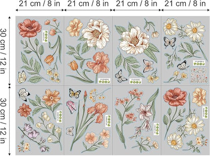 Watercolor Boho Flowers Wall Decals Wildflower Butterfly Garden Wall Stickers Removable Wall Art Decor for Living Room Bedroom