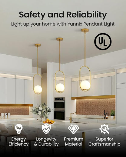 Yunnix Pendant Lights Modern Gold Globe Pendant Light Kitchen Island Dining Room Light Fixture Pendant Lights for Bedroom Pendant Light Fixture One Light (Bulb Not Included) 2 Pack